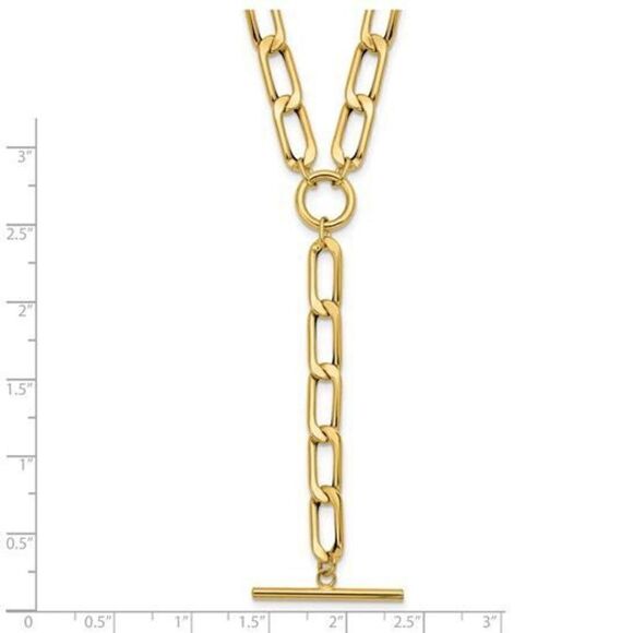 Leslie's 14K Polished Flat Oval Link Drop with 2in ext. Choker Necklace - Picture 3 of 5